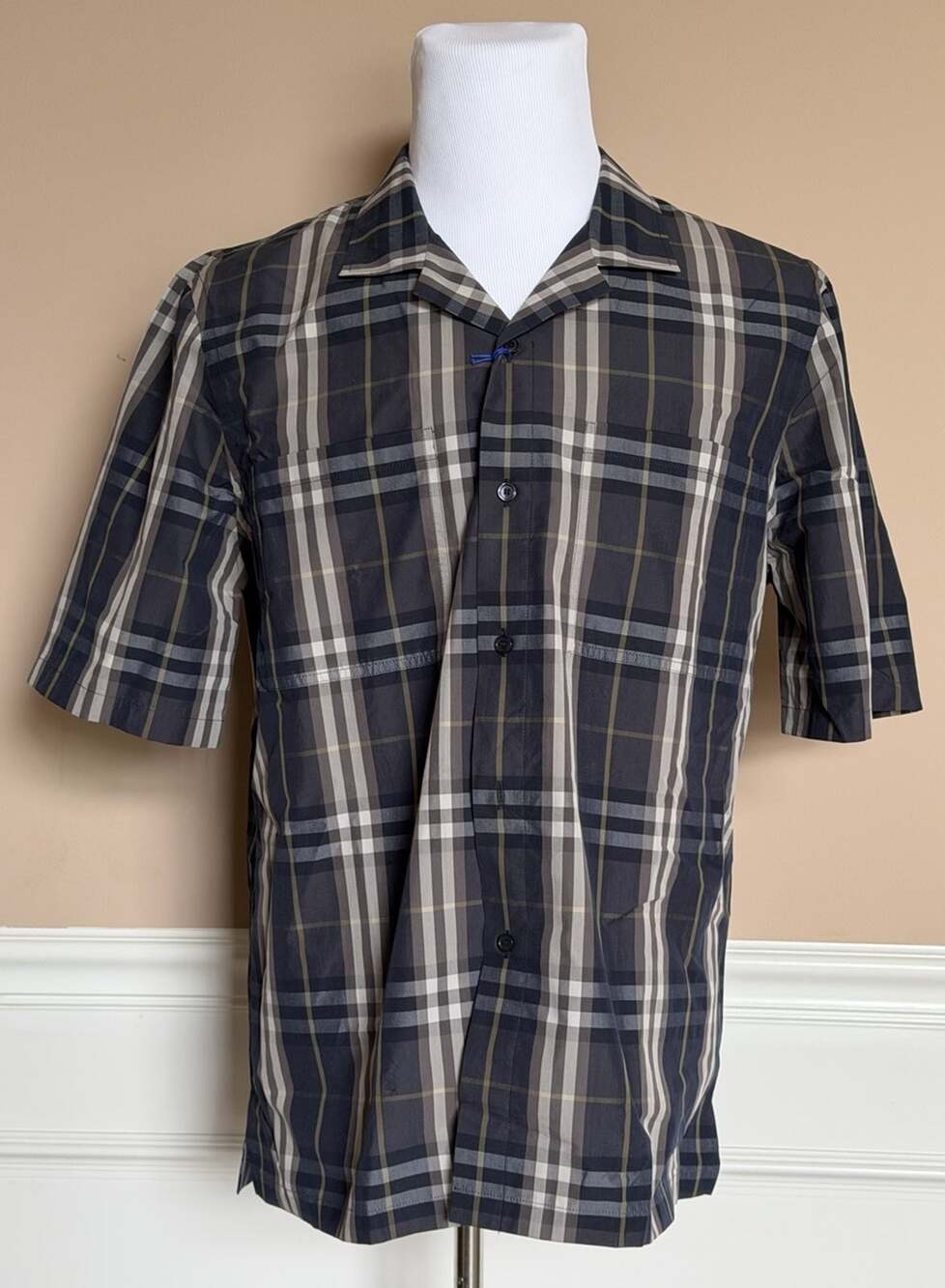 Burberry Elio Check Short Sleeve Shirt Indigo IP Check Men XL 8121624 NWT $680